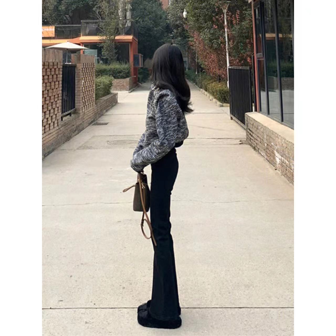 秋冬季黑色牛仔喇叭褲女修身顯瘦拖地加長褲百搭彈力潮流馬蹄顯高