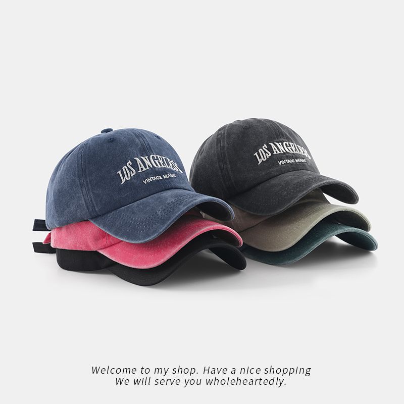 Washed baseball hat women's enlarged and deepened autumn and winter new student large brim face-showing small distressed peaked cap