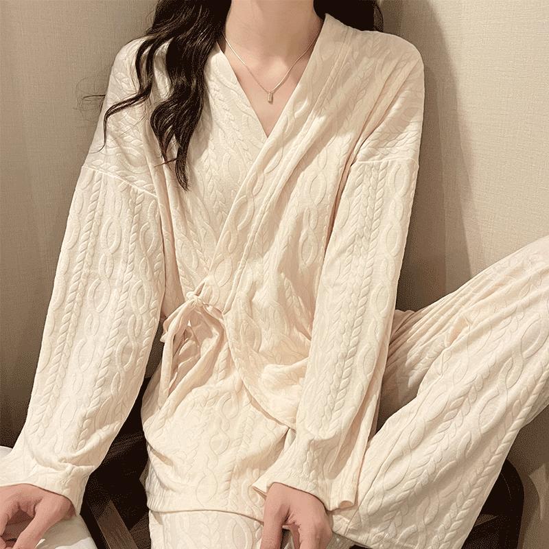2023年新款日系和服睡衣女春秋季長袖棉質可愛寬鬆夏家居服套裝