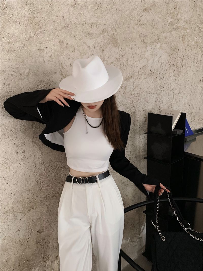 High-end simple curved short suit jacket women's long-sleeved irregular shawl small suit top waistcoat spring and autumn