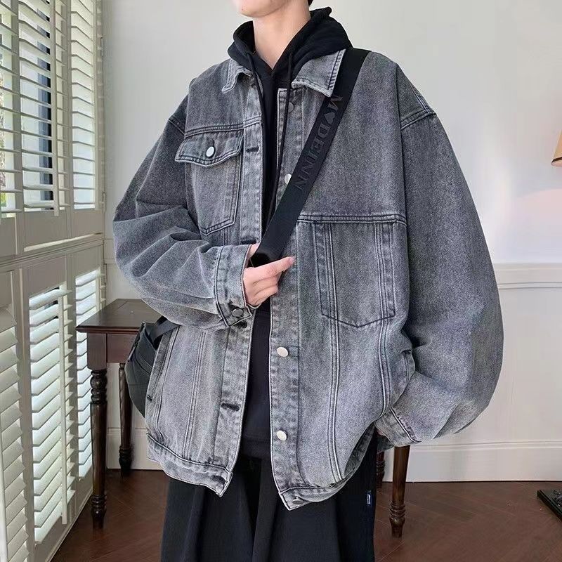 痞帥工裝牛仔外套男生春秋季款潮牌歐美式復古高級感寬鬆潮流夾克