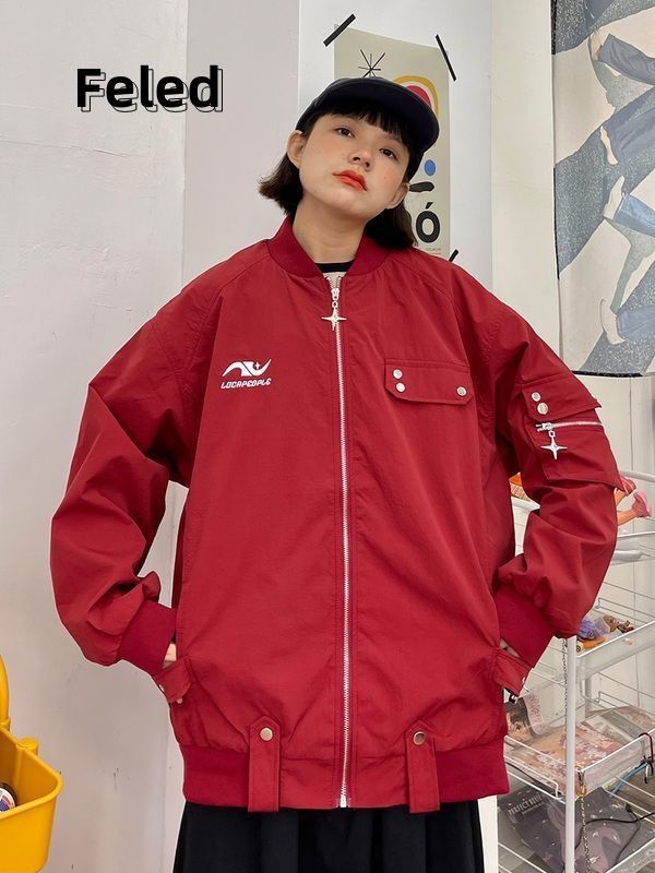 飛拉丹頓設計感星星拉鏈外套女2023秋季新款寬鬆bf國潮復古外套