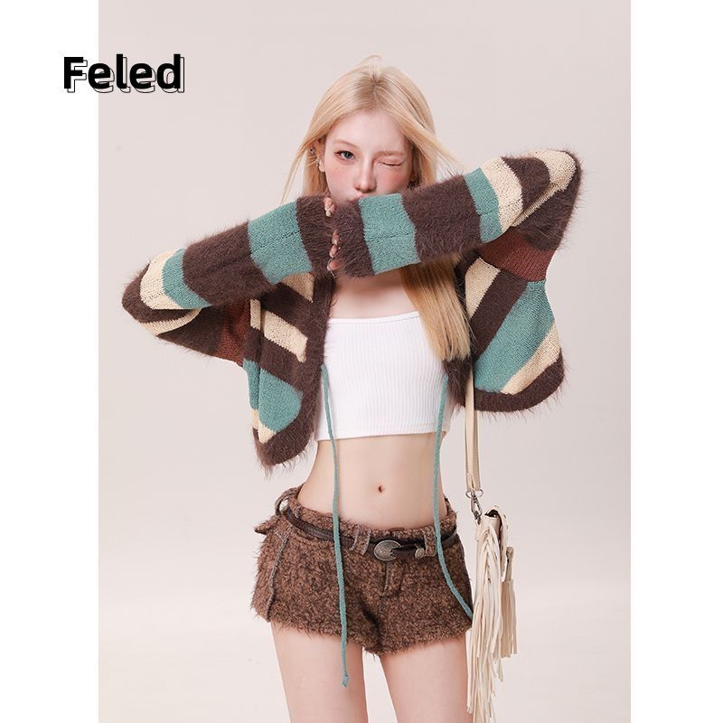 Feila Denton sweater jacket for men and women thin cardigan design niche loose early autumn short striped sweater