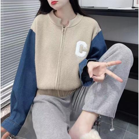 短款假設計女拼接寬鬆兩件春秋針織小個子別致新款上衣外套感小眾
