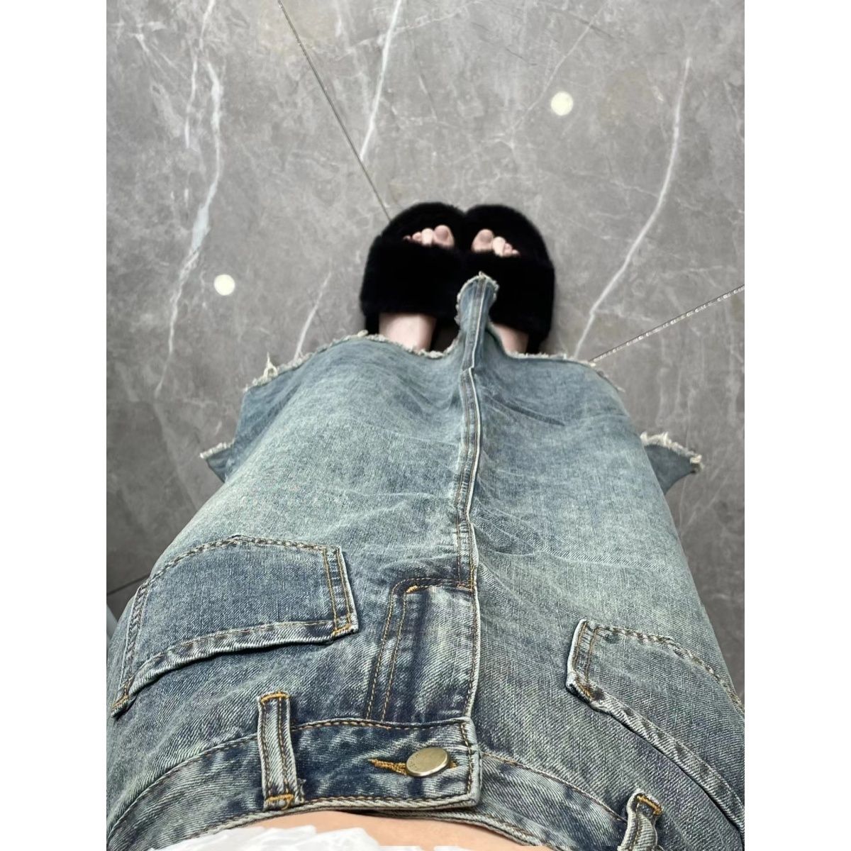 Retro large size denim skirt for women high waist loose fat mm design spring and autumn new style hip a line fishtail skirt