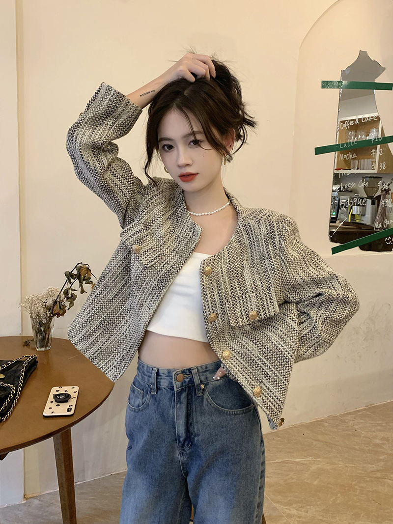 Xiaoxiangfeng short long-sleeved jacket women's autumn and winter 2023 new autumn top design high-end western style cardigan