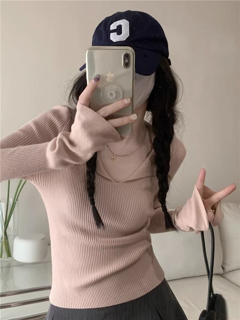 Retro color trace dry slim and chic hot girl bottoming shirt top 2023 autumn and winter long-sleeved inner slimming T-shirt for women