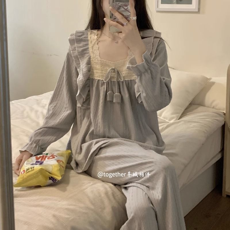 睡衣女士春秋款純棉長袖2023年新款秋天薄款高檔可外穿家居服套裝