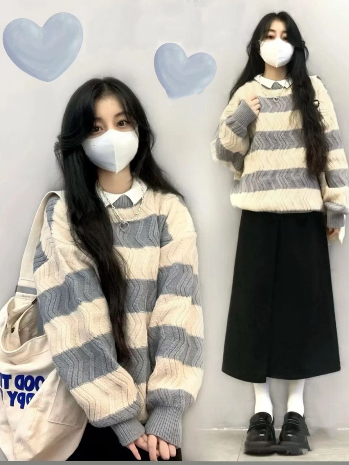 日系簡約條紋奶呼呼毛衣女秋冬奶系外穿寬鬆慵懶風軟糯針織衫上衣