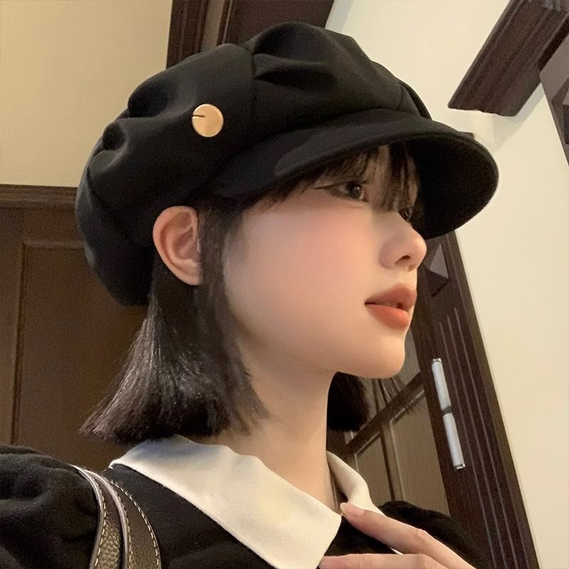 Beret for women with large head circumference, round face and big face, slim cloud pleated niche octagonal hat, casual and fashionable, three-dimensional and non-collapsible