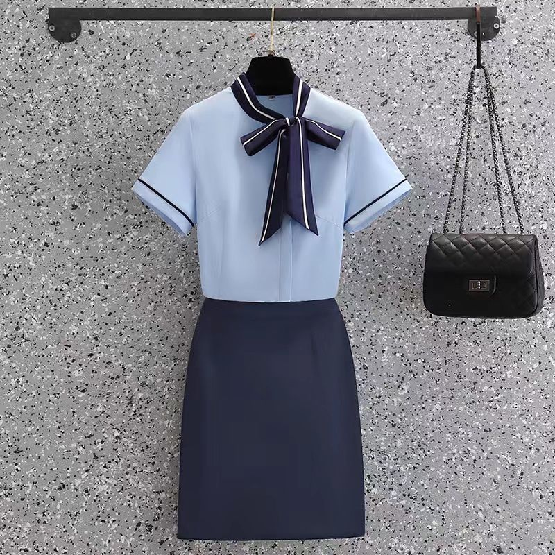 時尚短袖襯衫女夏季酒店前台工作裝珠寶店美容院高端空姐職業套裝