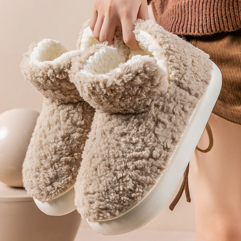 Women's cotton slippers with a high heel bag and a sense of stepping on the shit, winter light luxury outer wear, cold-resistant and warm, increased height, plus velvet and thickened cotton shoes for men