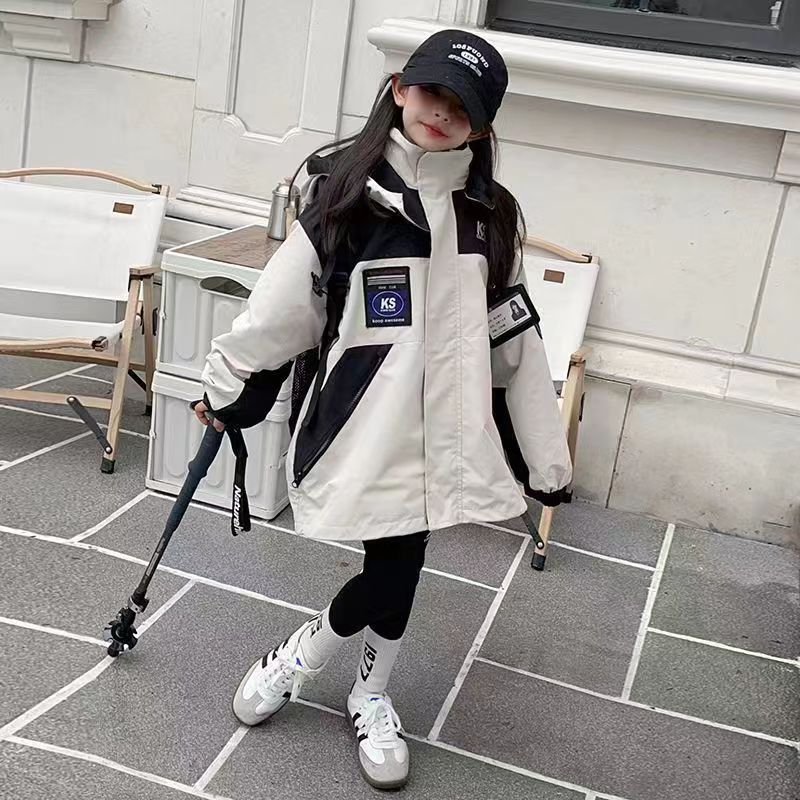 Girls' Autumn and Winter Hooded Jacket 2023 New Removable Waterproof and Windproof Men's and Women's Children's Thickened Jacket