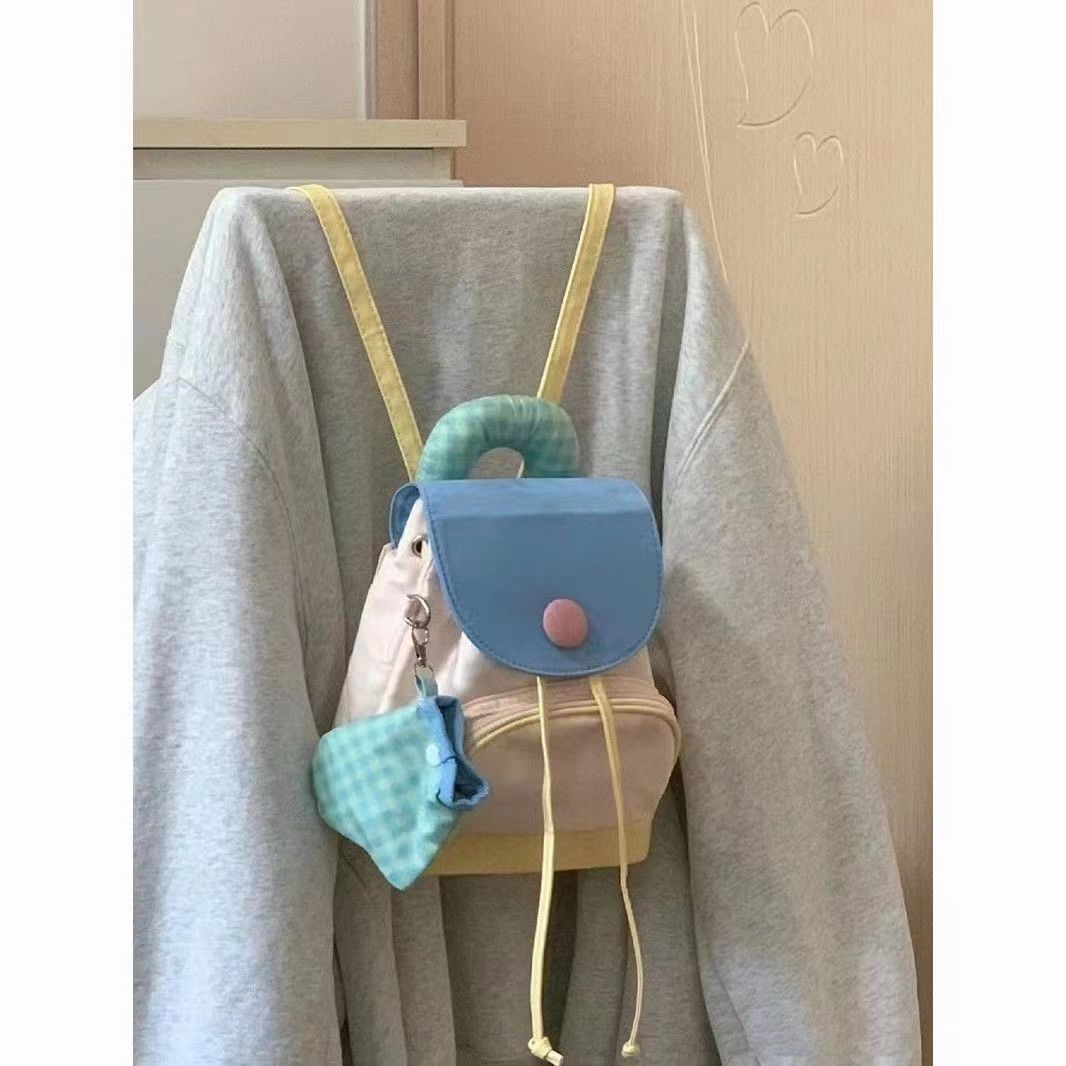 包包女2023新款韓系紐扣背包可愛卡通小書包迷你時尚百搭雙肩包