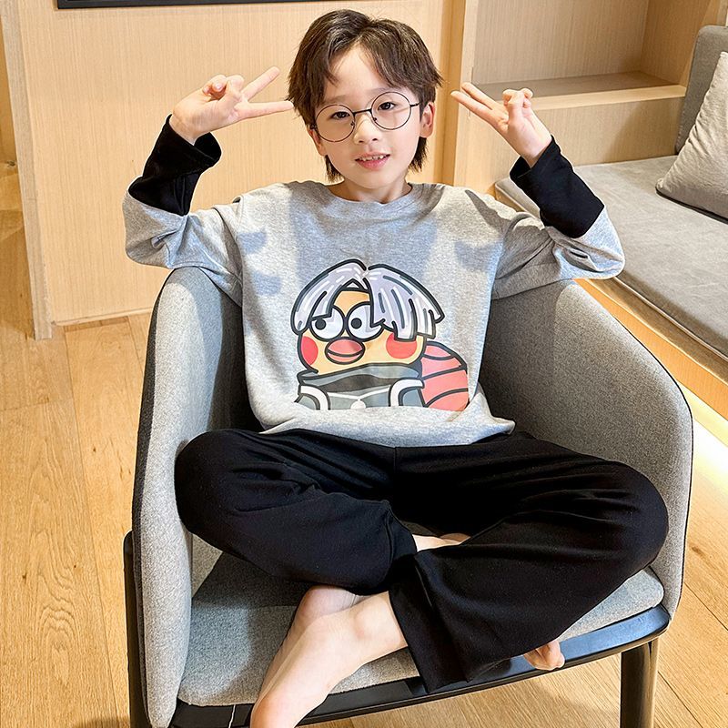 Children's pajamas, boys' spring and autumn pure cotton long-sleeved suits, medium and large children's cartoon boys and babies, thin summer home clothes