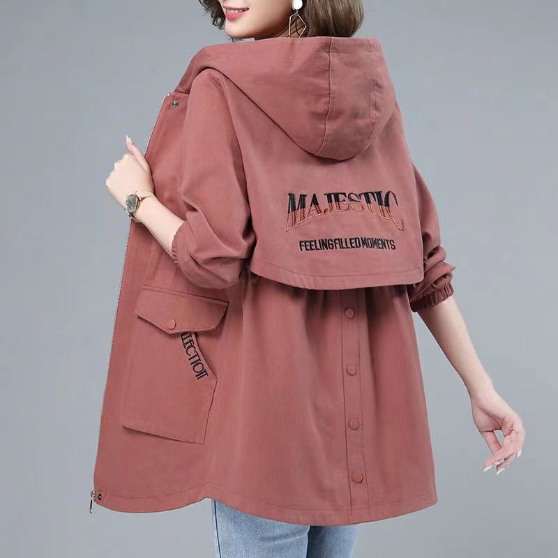 中長款風衣外套女2023秋季新款洋氣寬鬆大碼中年媽媽連帽夾克外穿