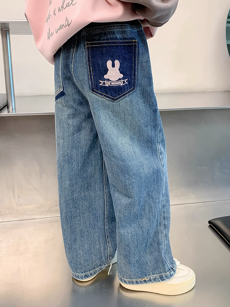 Girls' pants spring and autumn 2023 new style children's autumn jeans little girls autumn casual pants loose