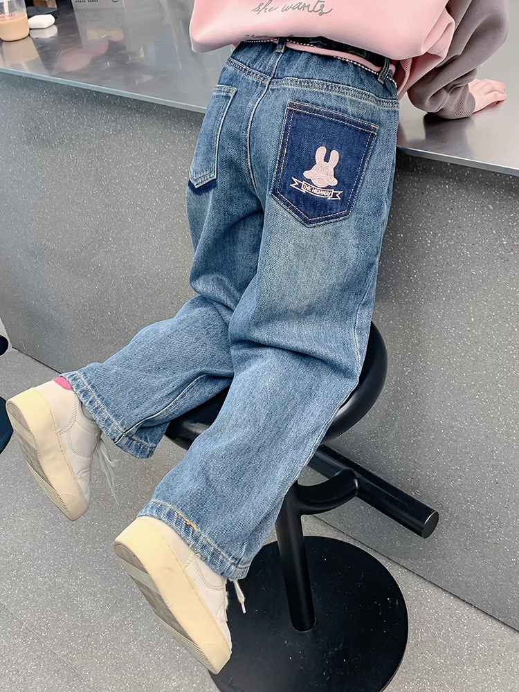 Girls' pants spring and autumn 2023 new style children's autumn jeans little girls autumn casual pants loose