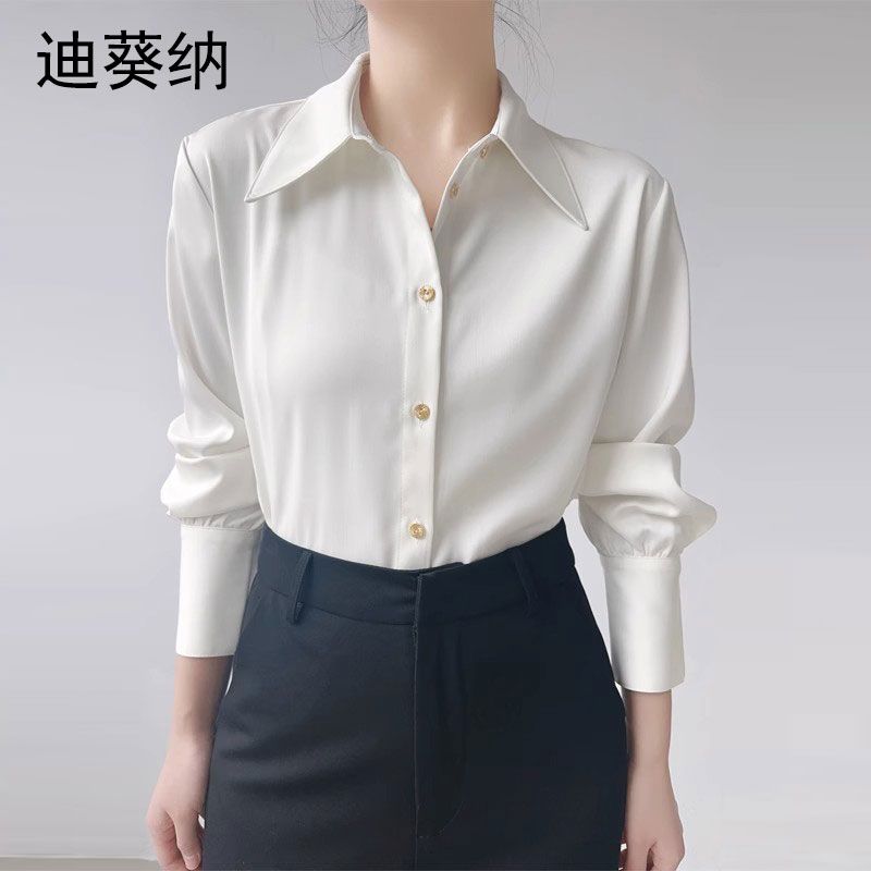迪葵納高品質尖領白襯衫女2023秋冬新款時尚設計感法式洋氣襯衣