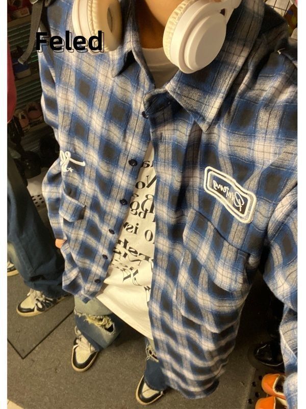 飛拉丹頓襯衫男女美式復古長袖襯衣oversize百搭高街時尚潮外套