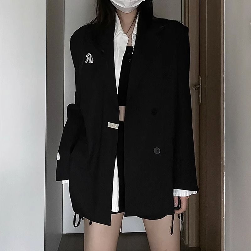 oversize suit design sense of high-end jacket men and women black suit jacket loose silhouette niche top