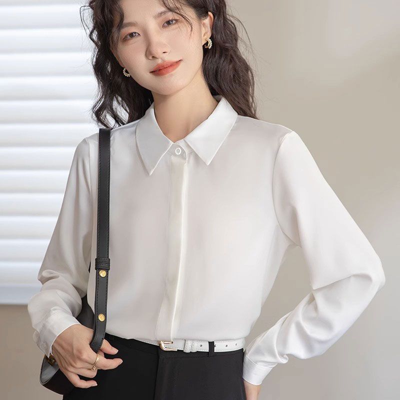 迪葵納設計感小眾雪紡白色襯衫女春秋季長袖洋氣時尚百搭顯瘦上衣