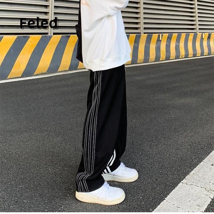 Feira Denton striped casual trousers for men and women, loose and versatile straight-leg sports pants, high street trousers