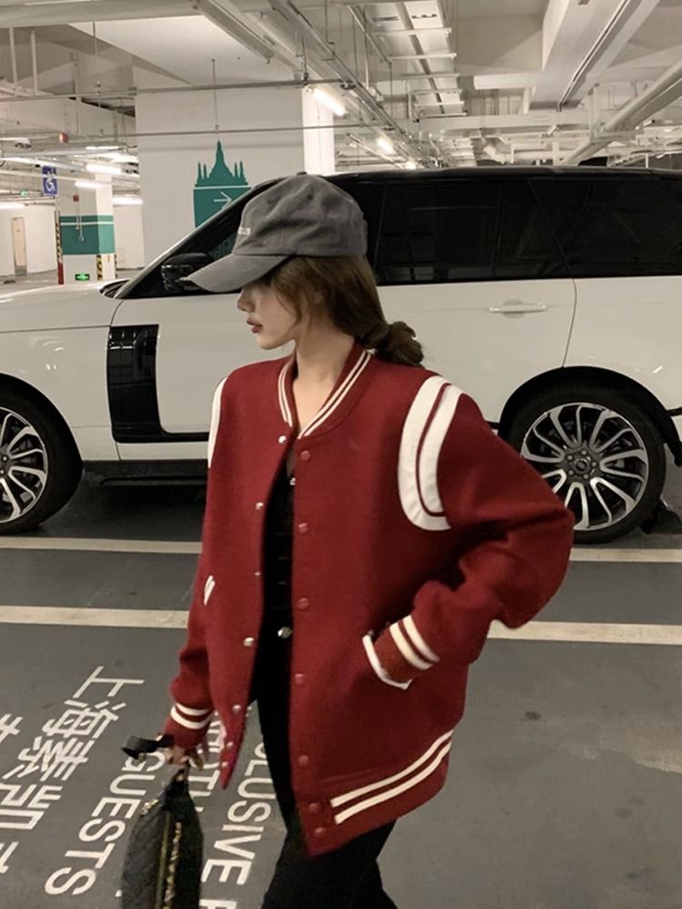 Fleece jacket women's winter and autumn Harajuku style jacket ins tide loose bf American vintage baseball uniform student cardigan