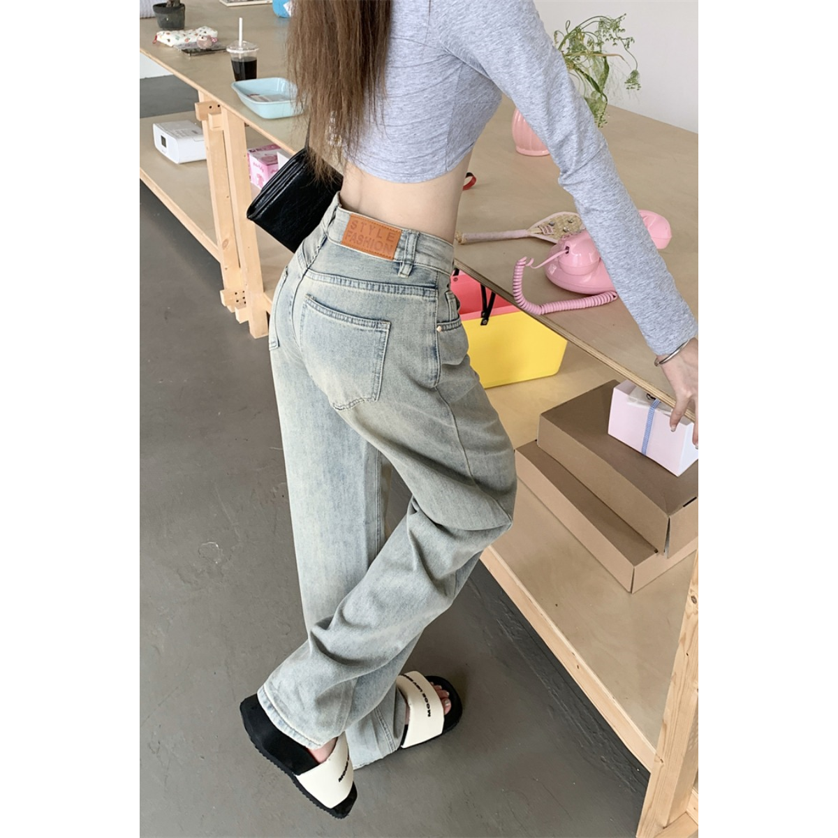 復古水洗做舊牛仔褲女秋季ins新款高腰顯瘦直筒褲百搭拖地褲子潮