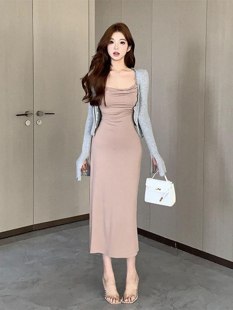 【品牌LALADUDU】胖mm性感盪領吊帶包臀裙夏季女純欲開衫別致套裝