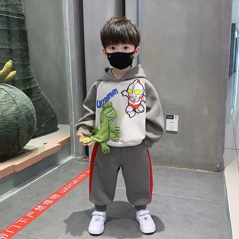 奧特曼衣服男童秋裝套裝2023新款男孩春秋季衛衣兒童寶寶帥氣時髦