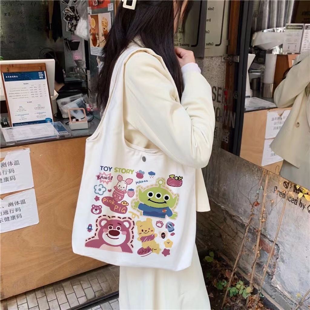 One-shoulder canvas bag for women ins versatile small fresh canvas bag large capacity book storage student class portable cloth bag new