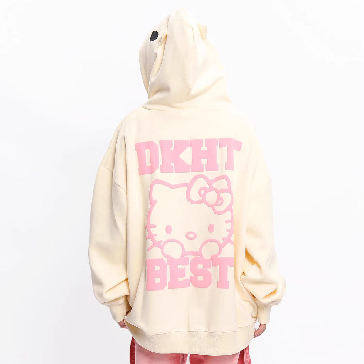 Japanese cute cartoon Hello Kitty cardigan zipper hooded sweatshirt for women in spring, autumn and winter plus velvet loose lazy style jacket