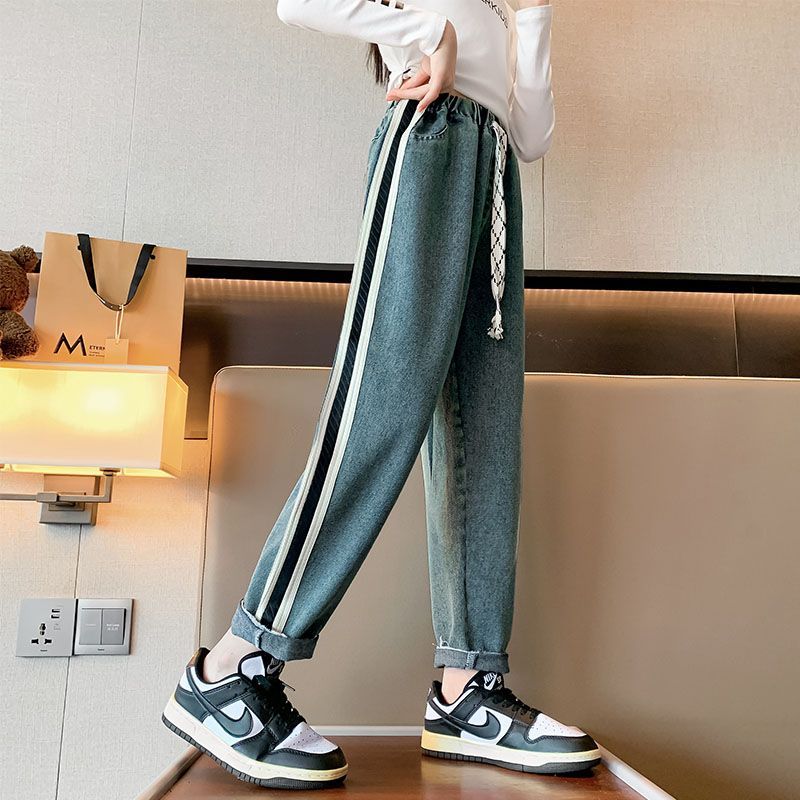 Boys and girls jeans autumn children's pants  new medium and large children's loose dad pants webbing harem pants trendy