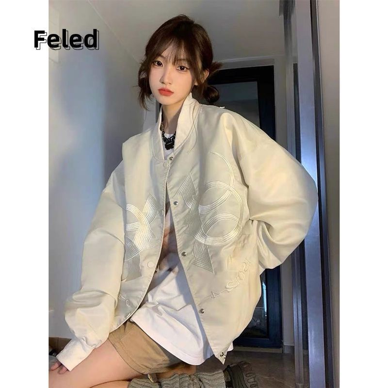 飛拉丹頓vintage美式棒球服男女hiphop早秋款刺繡復古情侶夾克