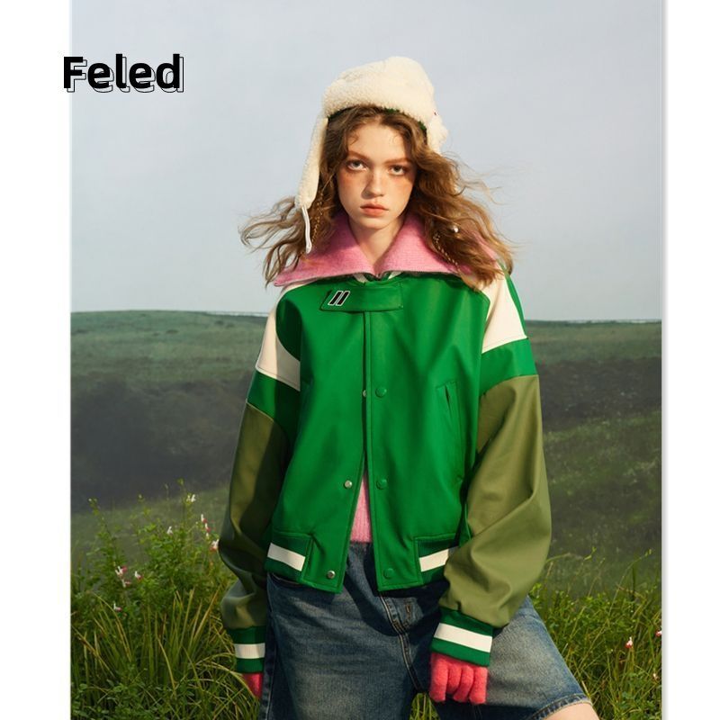 Feila Denton vintage national fashion American retro motorcycle clothing baseball uniform men's and women's coat short jacket