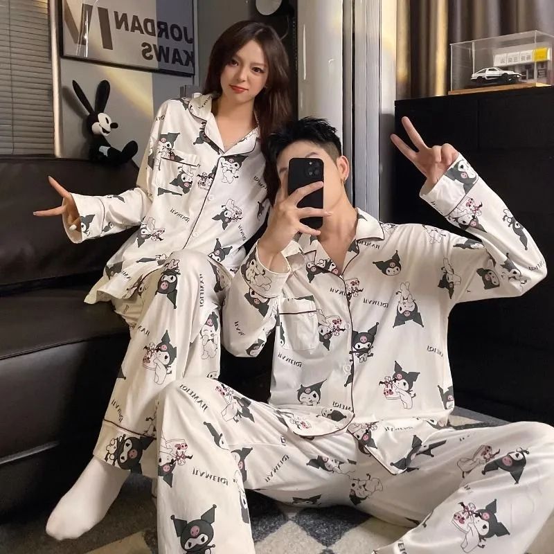 情侶睡衣女春秋款2023新款夏季可愛庫洛米白色男士冬天家居服套裝