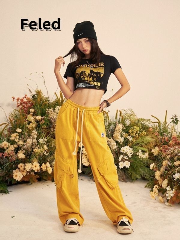 Feira Denton American retro straight-leg work jeans for men and women loose casual pocket floor-length wide-leg trousers