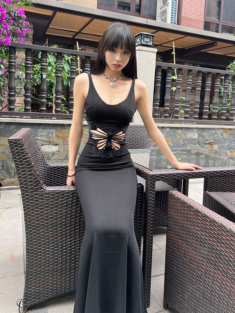 【品牌LALADUDU】胖mm法式辣妹蝴蝶結連衣裙女夏性感修身顯瘦長裙
