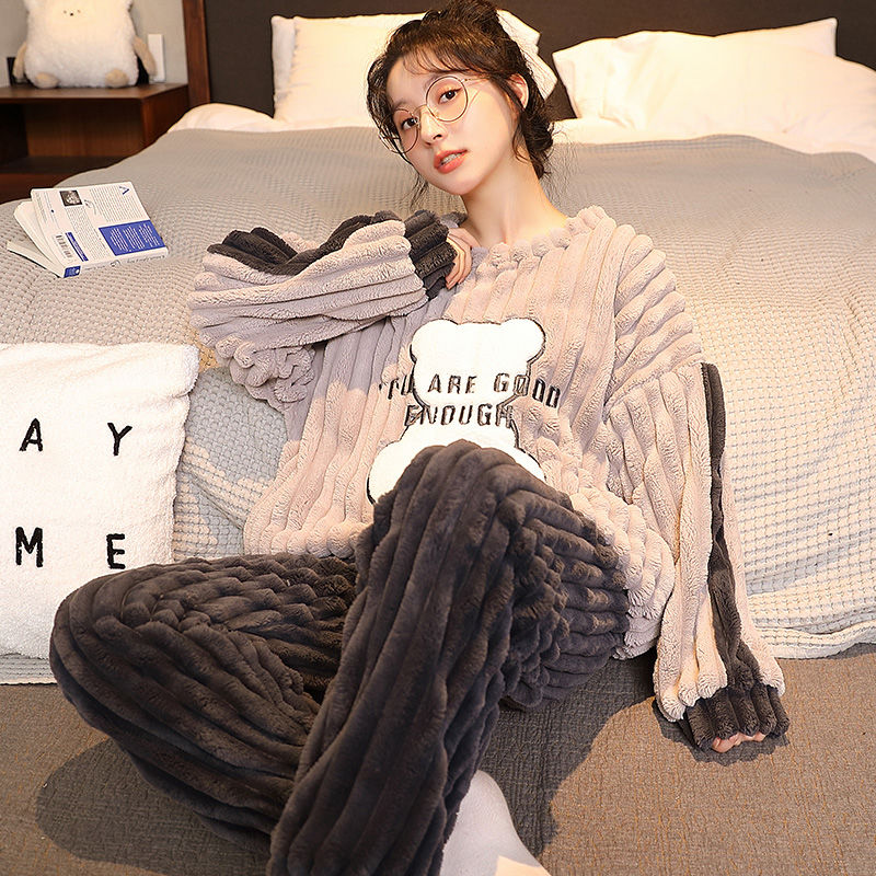 睡衣女秋冬季加厚加絨珊瑚絨可愛2023年新款秋冬天保暖家居服套裝