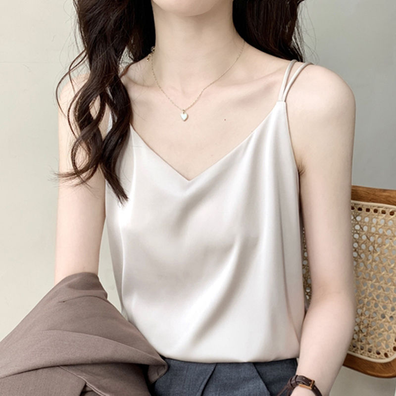 2023新款真絲醋酸吊帶背心女顯瘦夏外穿無袖打底西裝內搭薄款上衣