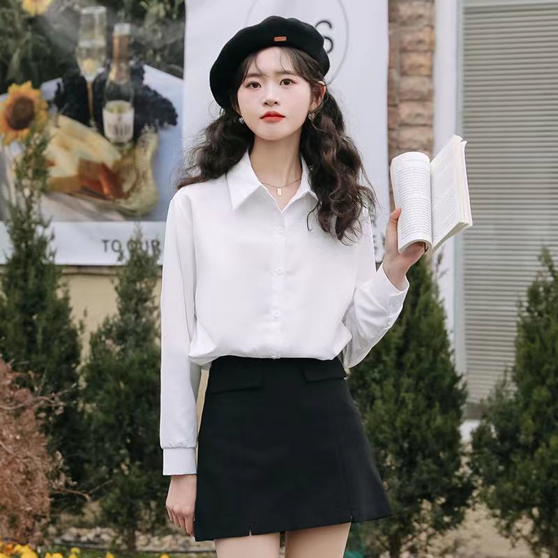 CONGRAZIO法式白色長袖襯衫女早秋季新款設計感小眾薄款顯瘦上衣