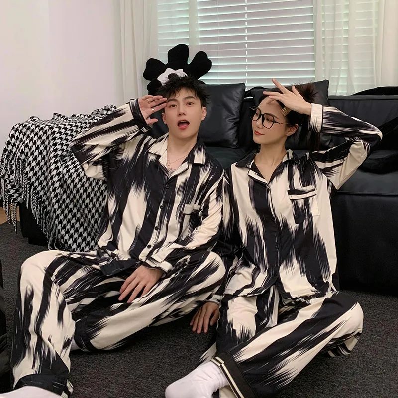 春秋季情侶睡衣女士長袖甜美簡約休閒高級感男士可外穿家居服套裝