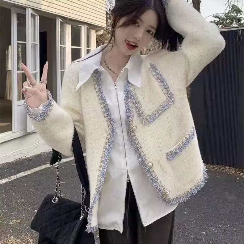 高級感小香風別致漂亮外套女春秋新款設計小眾洋氣仿水貂絨上衣潮