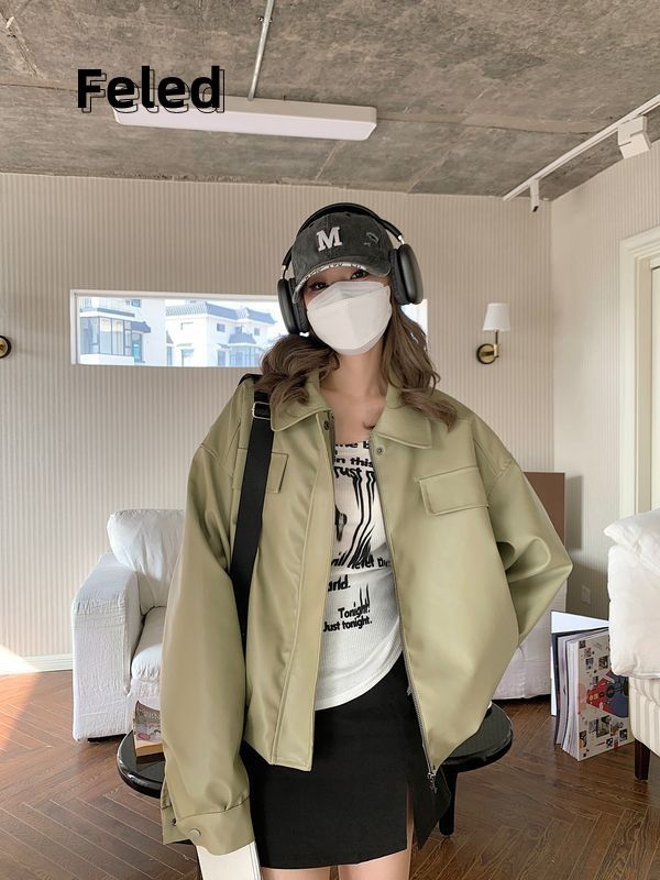 Feira Denton Retro Short Leather Jacket Men's and Women's Early Autumn 2023 New Loose Motorcycle Style Versatile Jacket
