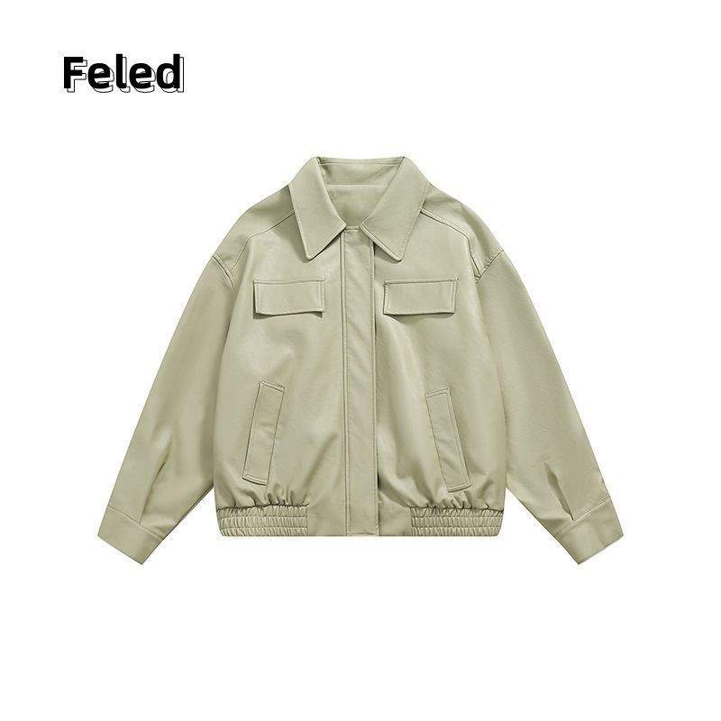 Feira Denton American Lapel Jacket Loose Design PU Leather Short Jacket for Men and Women Versatile Fashion Jacket