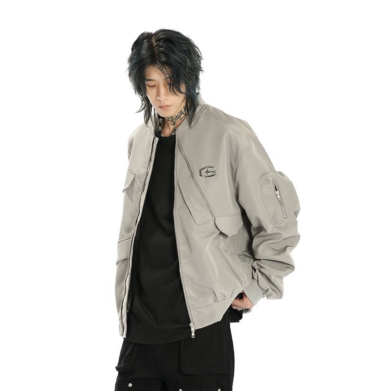 American retro niche irregular zipper pocket baseball uniform casual jacket for men and women spring and autumn new jacket top