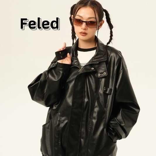 Feila Denton American retro street fashion brand motorcycle style pu leather jacket leather jacket for men and women