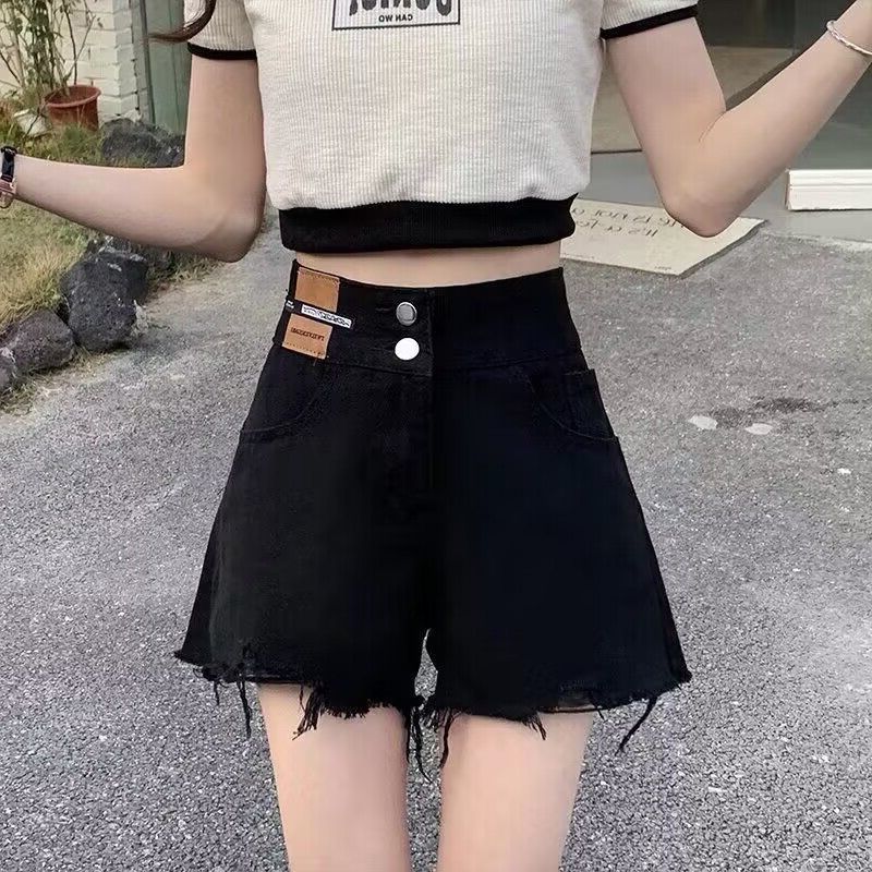 American tummy control bottoming black high waist 2023 new summer hot summer a-line hot girl slim denim shorts for women