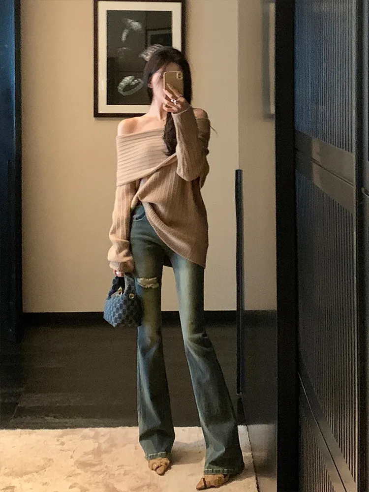 高腰微喇牛仔褲女2023春季新款百搭復古辣妹直筒喇叭褲垂感長褲潮
